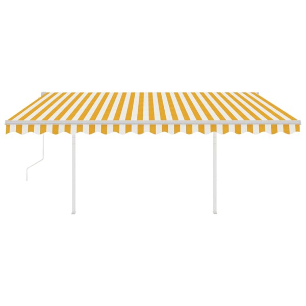 Toldo retráctil automático con postes amarillo y blanco 4x3,5 m