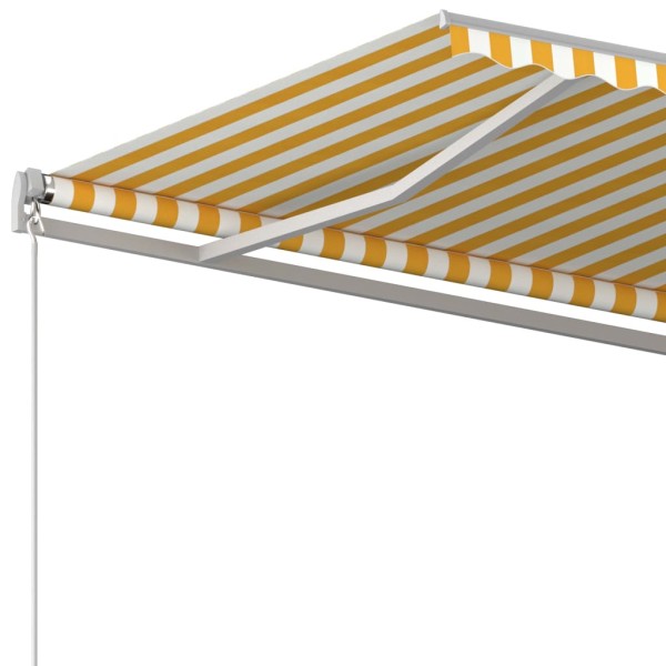 Toldo retráctil automático con postes amarillo y blanco 4x3,5 m