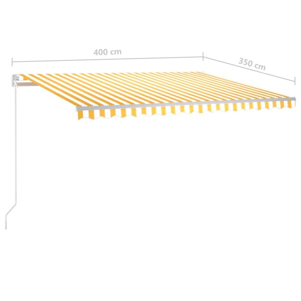 Toldo retráctil automático con postes amarillo y blanco 4x3,5 m