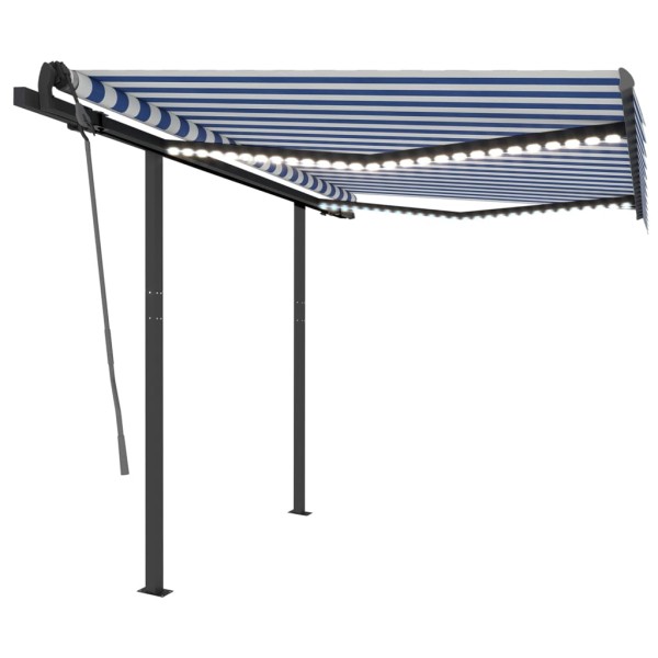 Toldo automático con LED sensor de viento azul y blanco 3x2,5 m