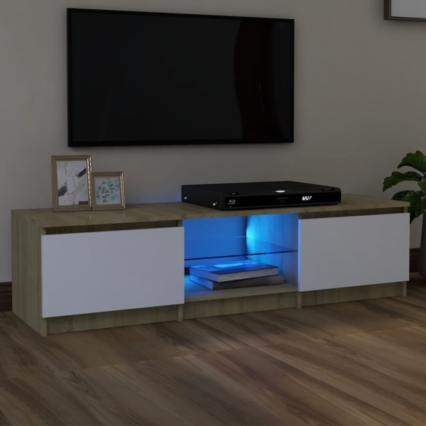 Mueble de TV con luces LED blanco y roble Sonoma 140x40x35,5 cm