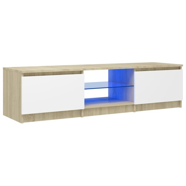 Mueble de TV con luces LED blanco y roble Sonoma 140x40x35,5 cm