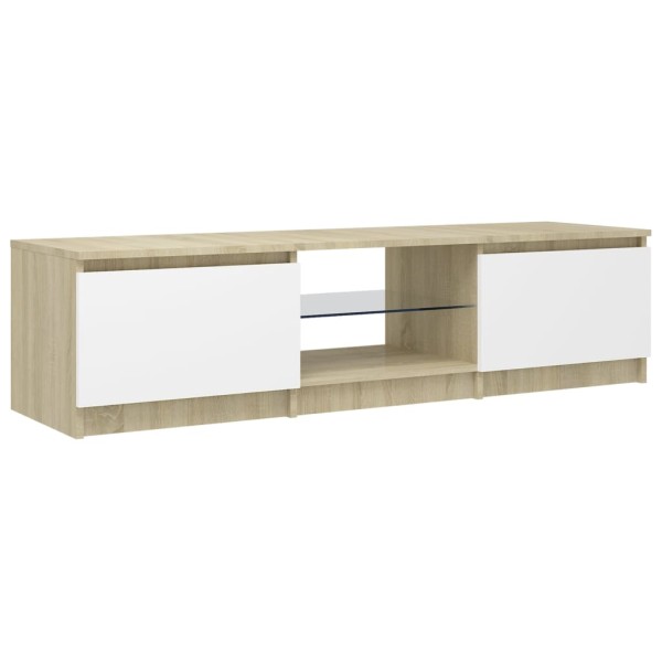 Mueble de TV con luces LED blanco y roble Sonoma 140x40x35,5 cm