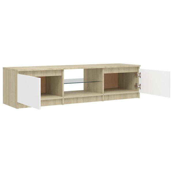 Mueble de TV con luces LED blanco y roble Sonoma 140x40x35,5 cm