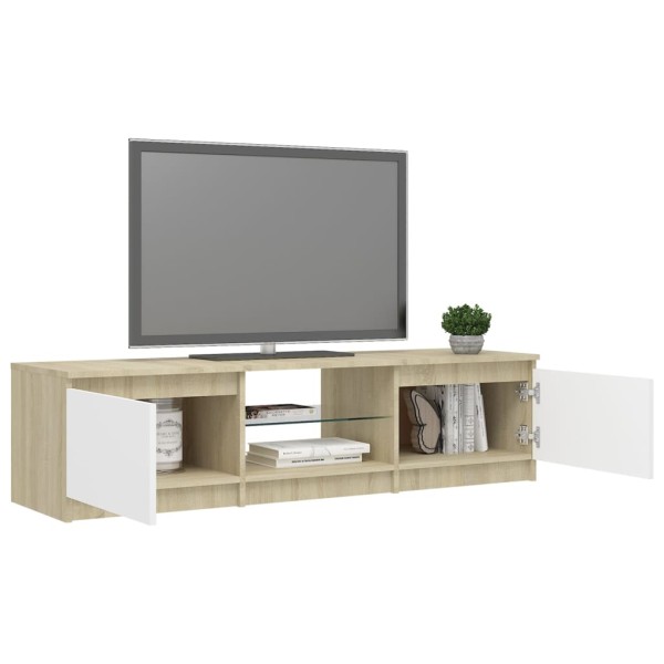 Mueble de TV con luces LED blanco y roble Sonoma 140x40x35,5 cm