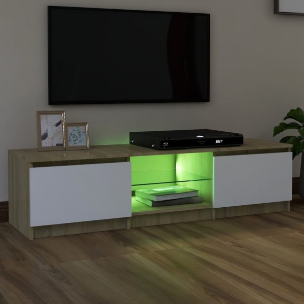 Mueble de TV con luces LED blanco y roble Sonoma 140x40x35,5 cm