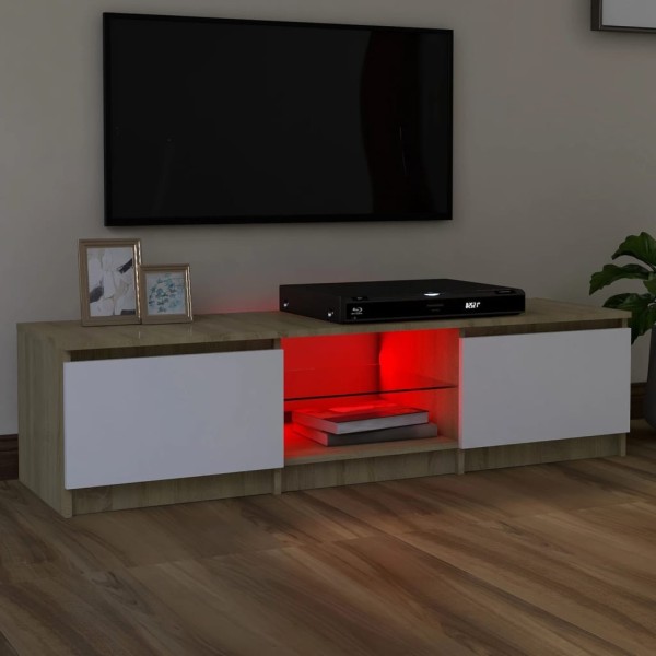 Mueble de TV con luces LED blanco y roble Sonoma 140x40x35,5 cm