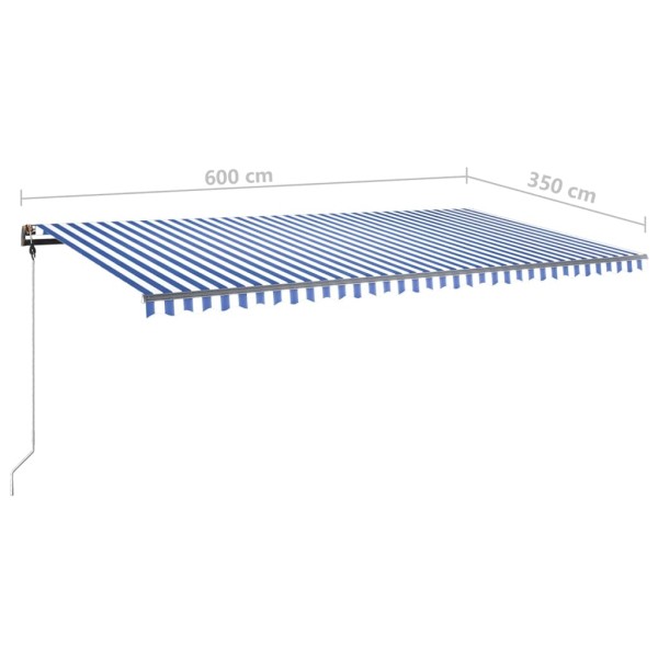 Toldo de pie retráctil manual azul y blanco 600x350 cm