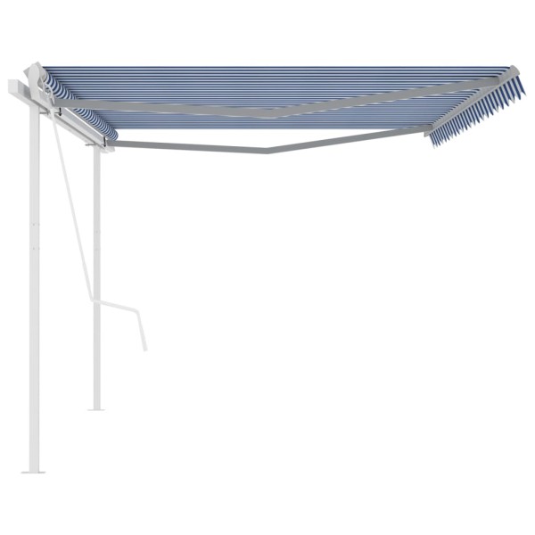 Toldo manual retráctil con postes azul y blanco 5x3 m