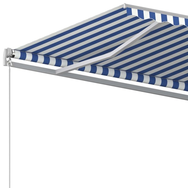 Toldo manual retráctil con postes azul y blanco 5x3 m