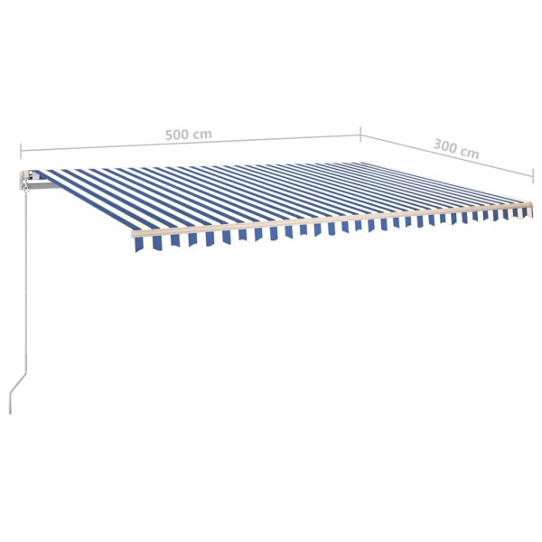 Toldo manual retráctil con postes azul y blanco 5x3 m