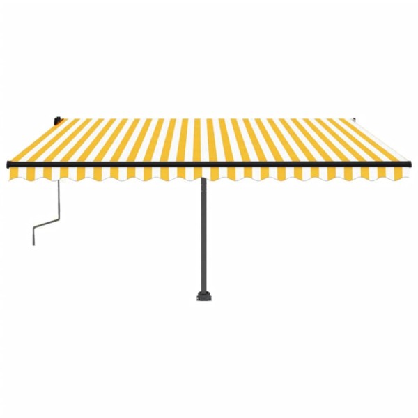 Toldo de pie retráctil manual amarillo y blanco 450x300 cm