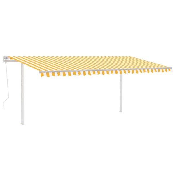 Toldo retráctil automático con postes amarillo y blanco 5x3,5 m