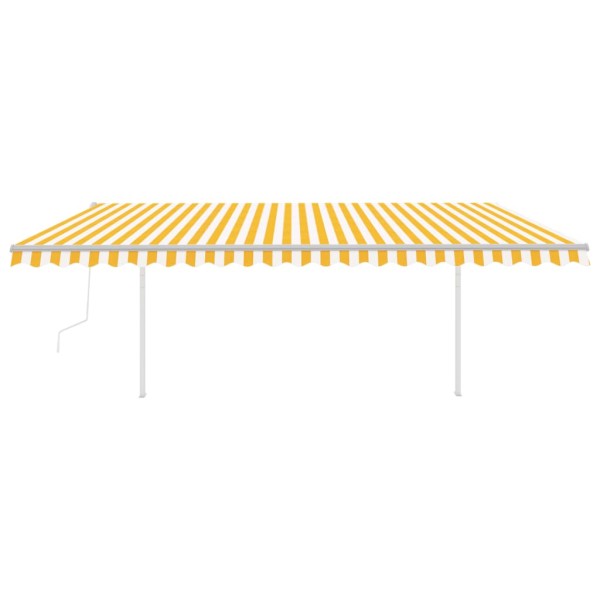 Toldo retráctil automático con postes amarillo y blanco 5x3,5 m