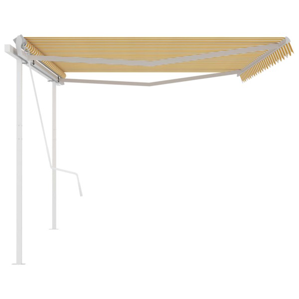 Toldo retráctil automático con postes amarillo y blanco 5x3,5 m