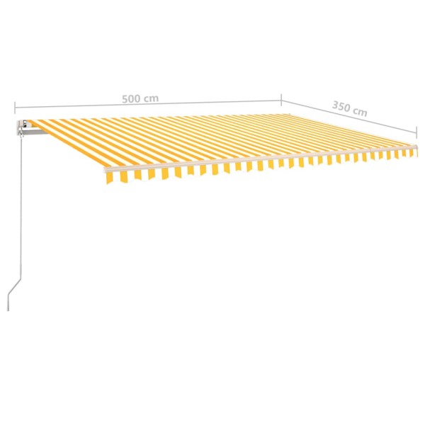 Toldo retráctil automático con postes amarillo y blanco 5x3,5 m