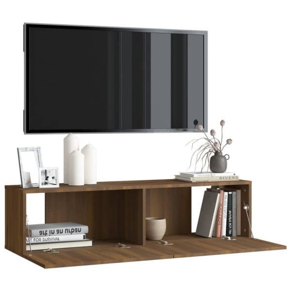 Mueble pared TV madera contrachapada roble marrón 120x30x30 cm