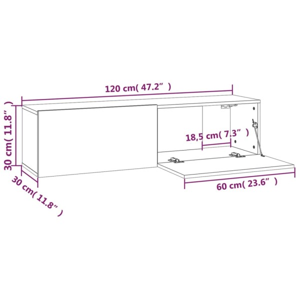 Mueble pared TV madera contrachapada roble marrón 120x30x30 cm