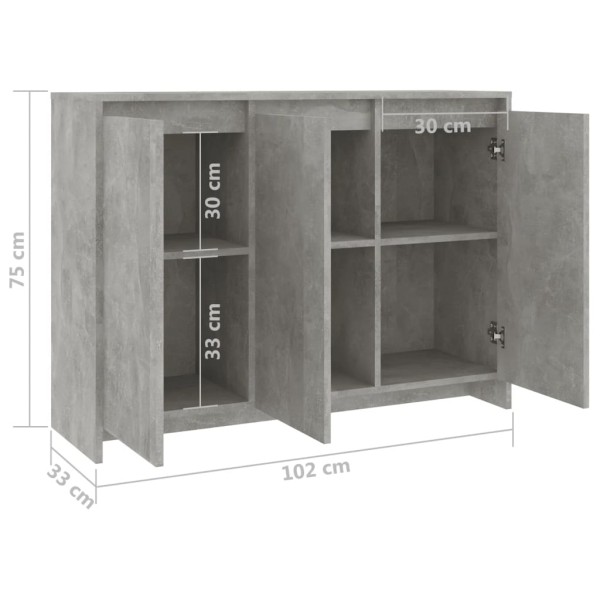 Aparador de madera contrachapada gris hormigón 102x33x75 cm