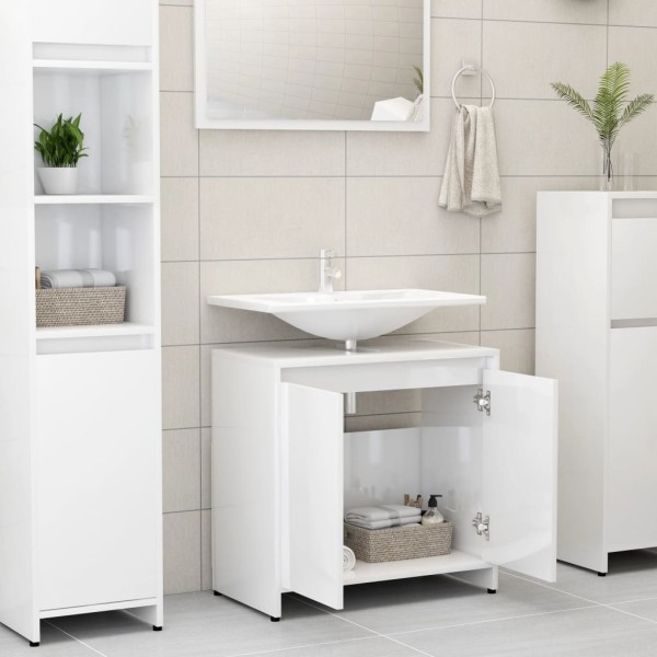 Armario de baño madera contrachapada blanco brillo 60x33x61 cm