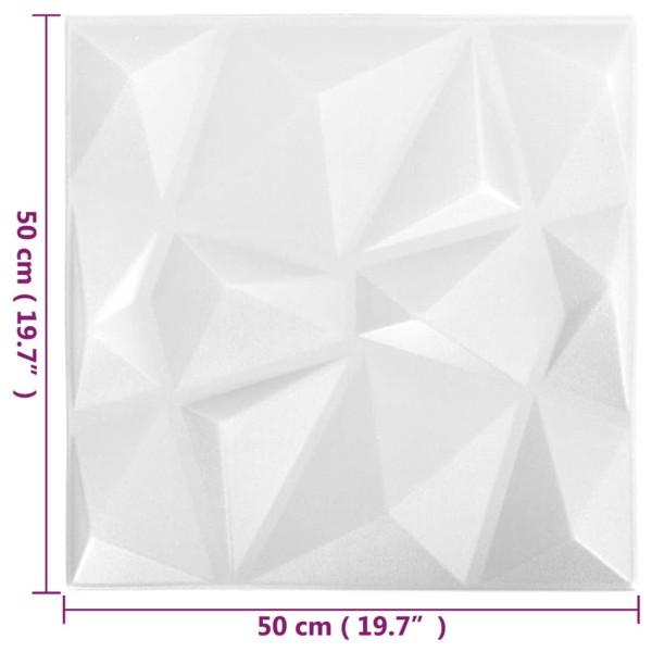 Paneles de pared 3D 12 unidades 50x50 cm blanco diamante 3 m²