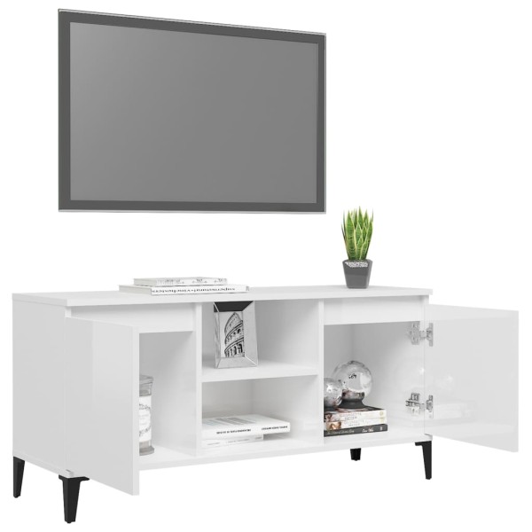 Mueble de TV con patas de metal blanco brillante 103,5x35x50 cm