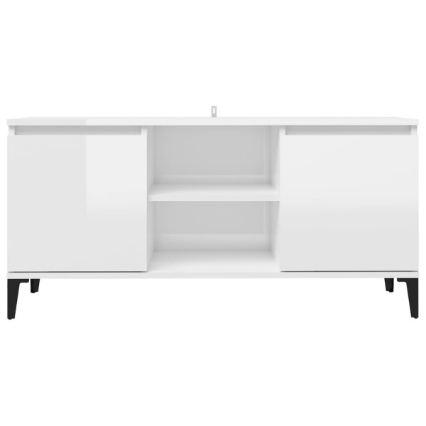 Mueble de TV con patas de metal blanco brillante 103,5x35x50 cm