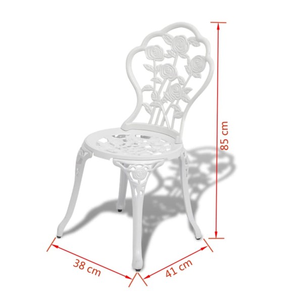 Mesa y sillas bistró de jardín 3 piezas aluminio fundido blanco