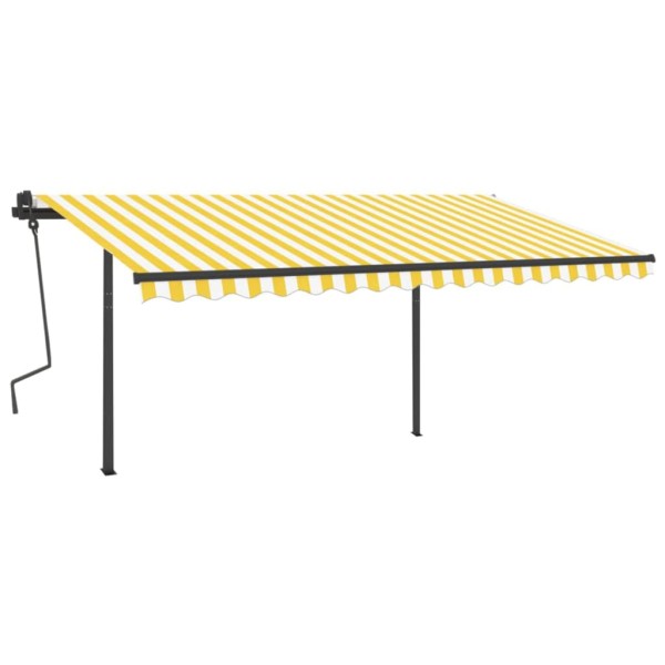 Toldo manual retráctil con postes amarillo y blanco 4,5x3 m