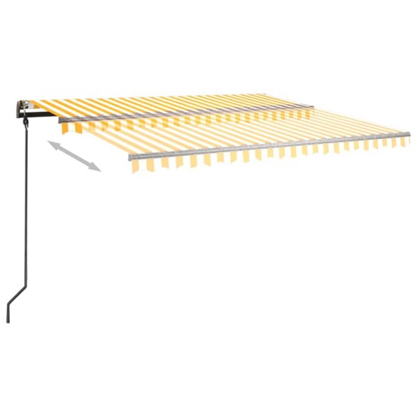 Toldo manual retráctil con postes amarillo y blanco 4,5x3 m