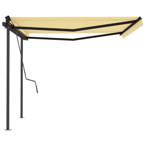 Toldo manual retráctil con postes amarillo y blanco 4,5x3 m