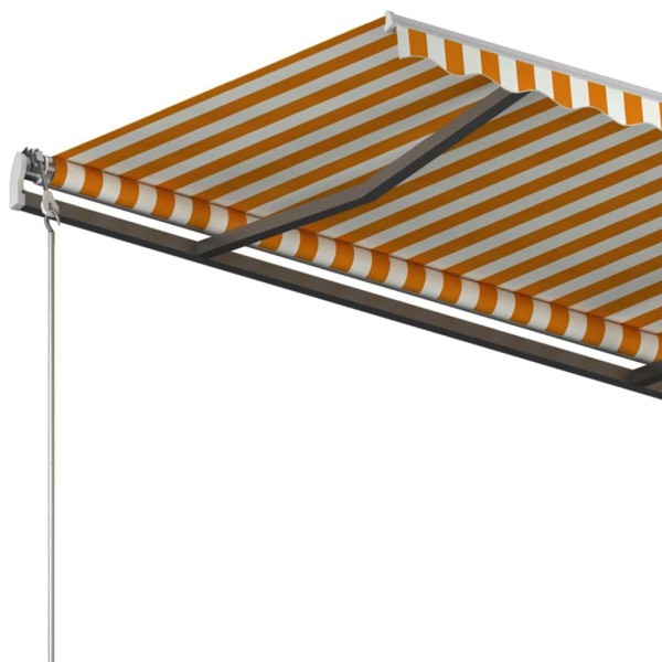 Toldo manual retráctil con postes amarillo y blanco 4,5x3 m