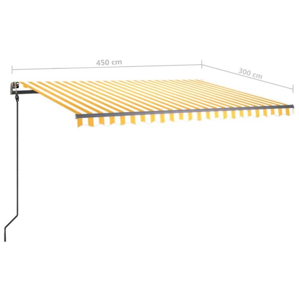 Toldo manual retráctil con postes amarillo y blanco 4,5x3 m