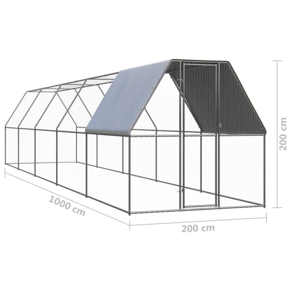 Jaula gallinero de exterior de acero galvanizado 2x10x2 m