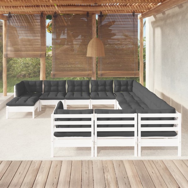 Muebles de jardín 12 pzas con cojines blanco madera de pino