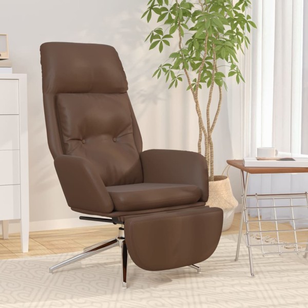 Sillón de relax y reposapiés cuero auténtico y sintético marrón