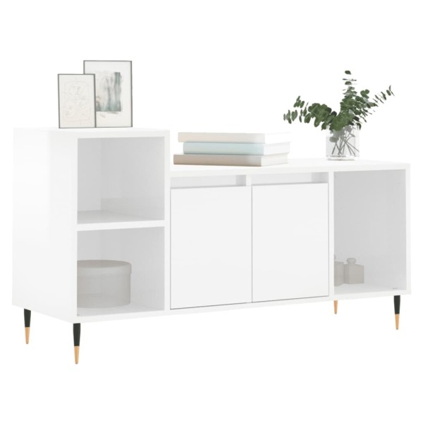 Mueble de TV madera contrachapada blanco brillo 100x35x55 cm