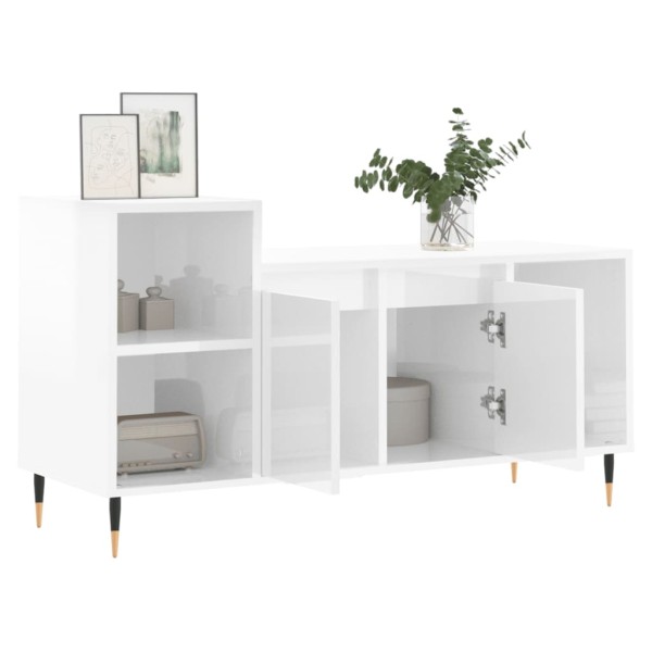 Mueble de TV madera contrachapada blanco brillo 100x35x55 cm