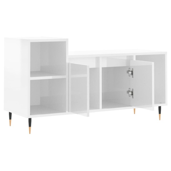 Mueble de TV madera contrachapada blanco brillo 100x35x55 cm