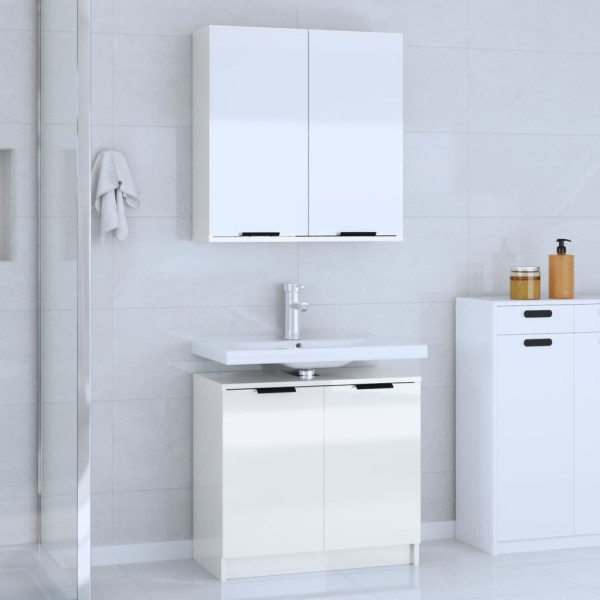 Set muebles de baño 2 piezas madera contrachapada blanco brillo