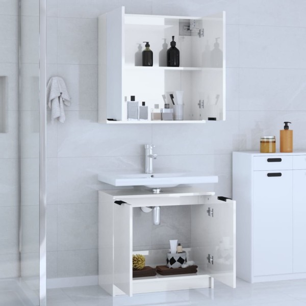 Set muebles de baño 2 piezas madera contrachapada blanco brillo