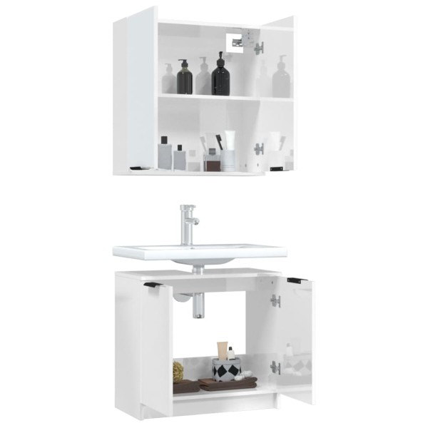 Set muebles de baño 2 piezas madera contrachapada blanco brillo