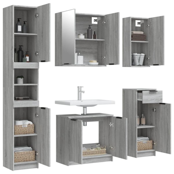 Set de muebles de baño 5 pzas madera contrachapada gris sonoma