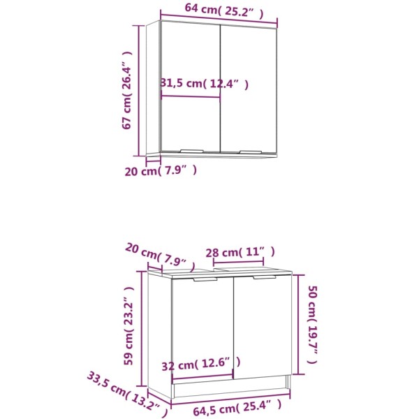 Set de muebles de baño 2 pzas madera de ingeniería gris sonoma