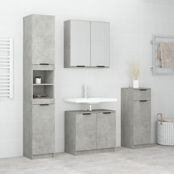 Set muebles de baño 4 piezas madera contrachapada gris hormigón