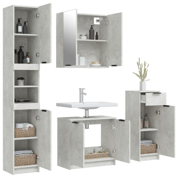 Set muebles de baño 4 piezas madera contrachapada gris hormigón