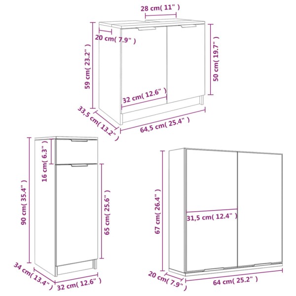 Set muebles de baño 4 piezas madera contrachapada gris hormigón