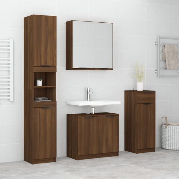 Set de muebles de baño 4 pzas madera contrachapada marrón roble