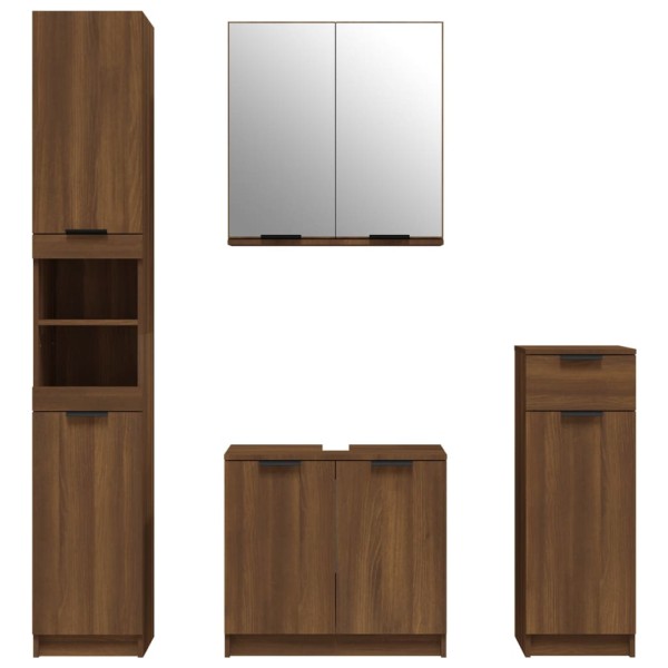 Set de muebles de baño 4 pzas madera contrachapada marrón roble