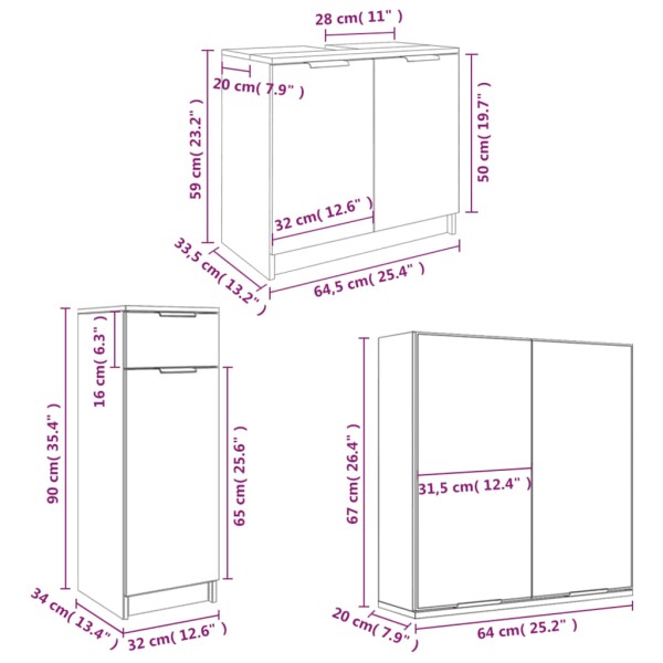 Set de muebles de baño 4 pzas madera contrachapada marrón roble